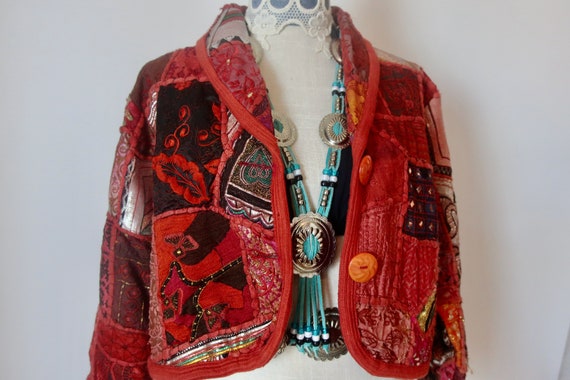 Kantha Patchwork Jacket, Patchwork Bolero, India … - image 8
