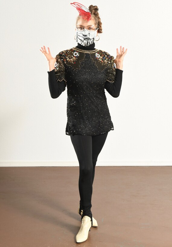 Carina/ 80's Silk Beaded Top/ 80's sequin Top/ Go… - image 6