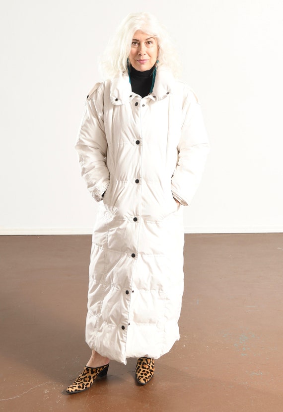 white company long puffa coat