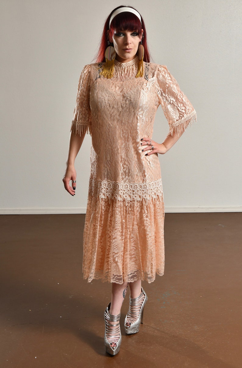 Robe Longue Miss Elliette Vintage Années 80 - Mousseline Marine - Taille 12