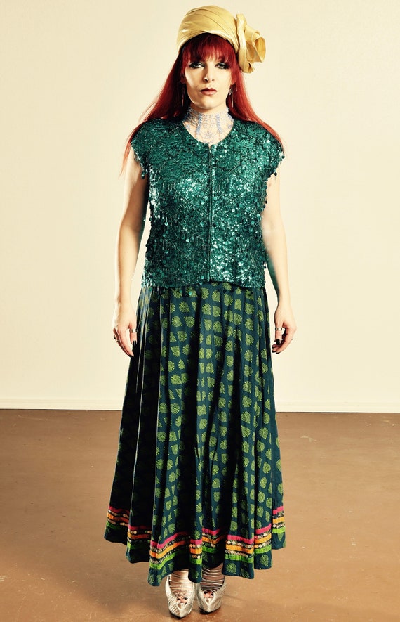 Vintage Teal Sequin Top/ 60's Sequin Top/ Women's