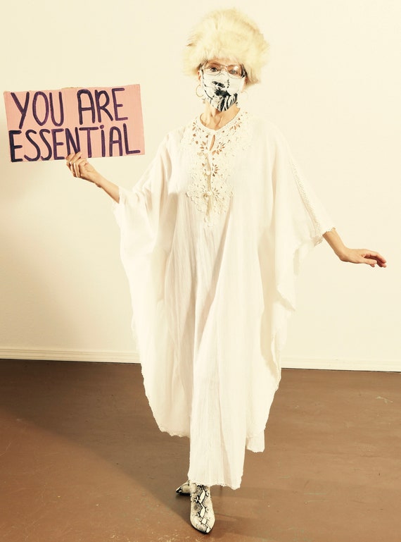RESERVED for Lisa/ White Gauze Caftan/ White Cotto