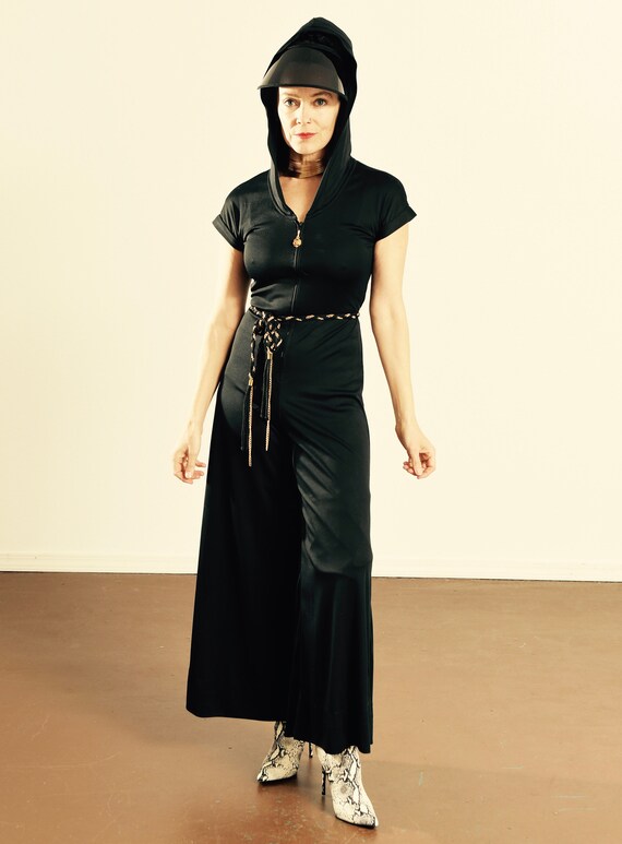 70's Disco Jumpsuit/ 70's Hooded Jumpsuit/ Black D