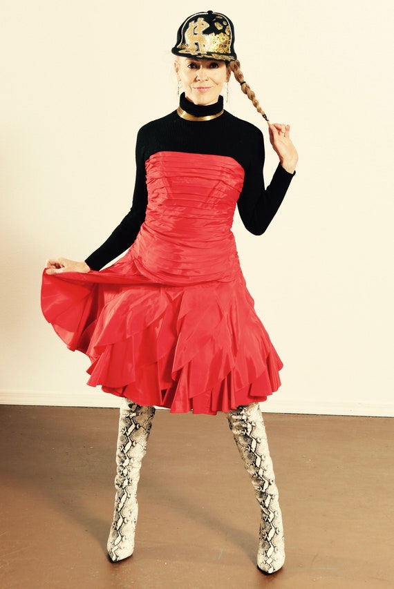 TADASHI/ Tadashi 80's Dress/ Red Strapless Party … - image 1