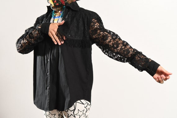 Black Fringe Lace Cowboy Shirt - image 7