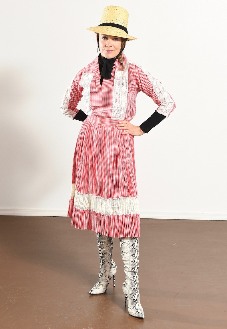 Country Western Two Piece Skirt Set Country Dancing Skirt Set Vintage Picnic Skirt Set Red and White Checkered Skirt Set Size X-Small