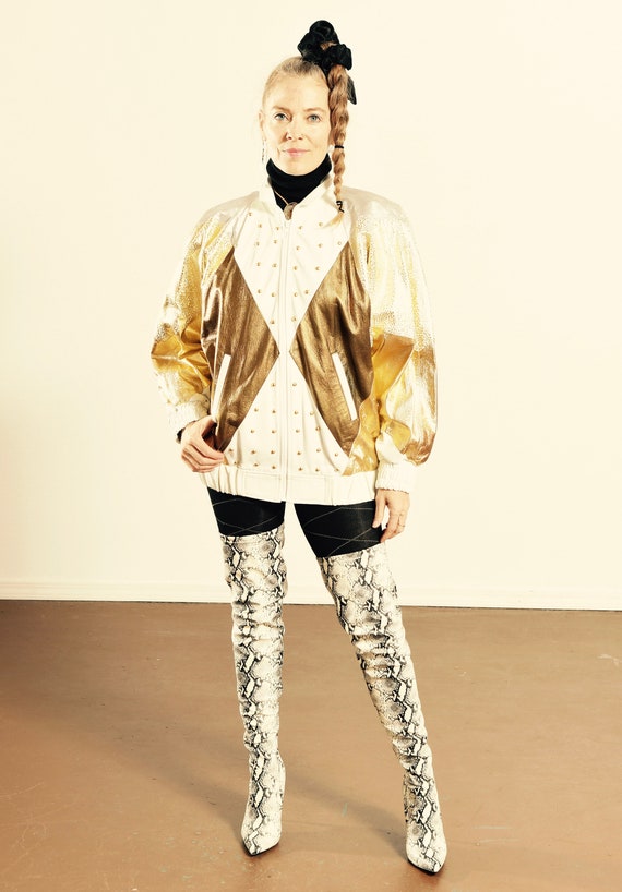 Sik Sak Leather Jacket/ Gold Leather Jacket/ 80's