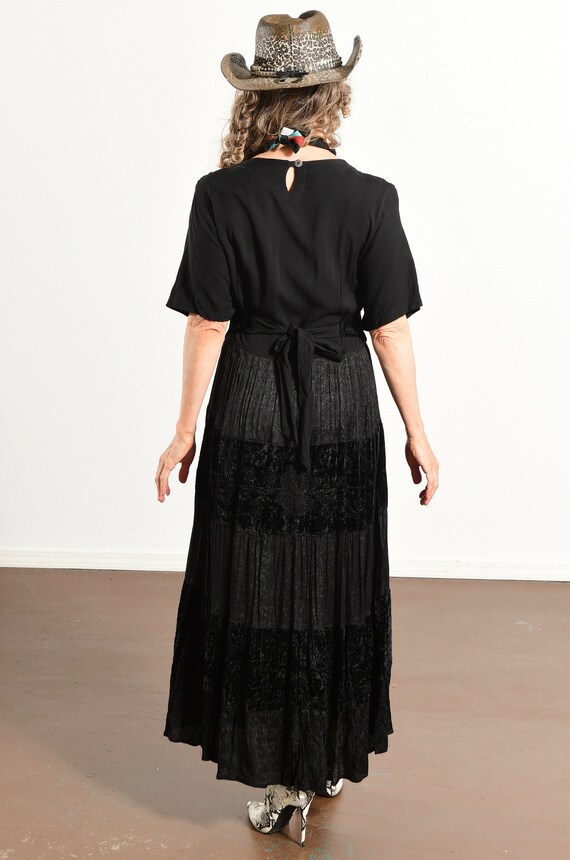 90's Black Velvet Dress, Hippie Prairie Boho Maxi… - image 4