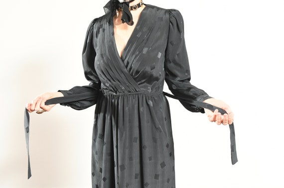 Black Pleated Midi Dress, 70's Secretary Dress, P… - image 8