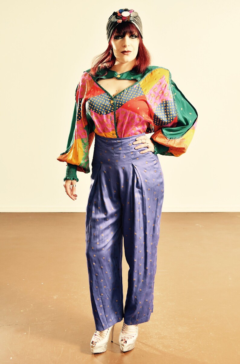 JEANNE MARC 80/'s Colorblock Blouse Vintage Patchwork Top Size 16-18