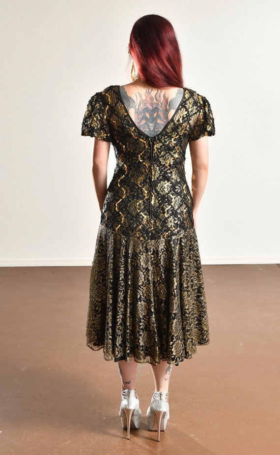 80's Gold Lace Party Dress/ Vintage Lace Cocktail… - image 4