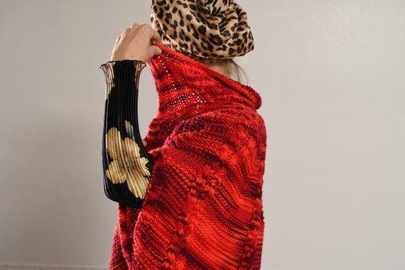 70's Red Fringe Poncho/ Cardigan Poncho/ Fringe P… - image 9