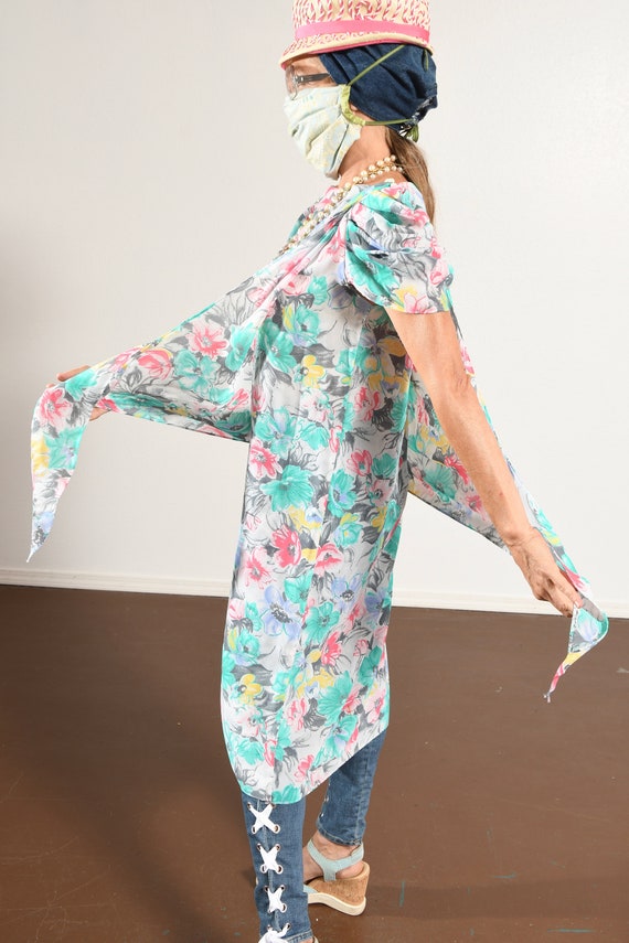 80's Floral Wrap Dress, Puff Sleeve Midi - image 8