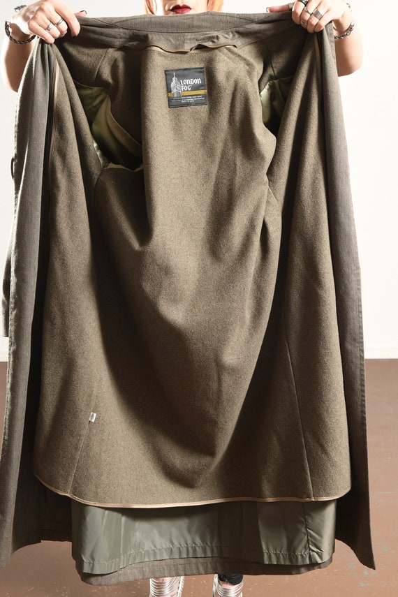 London Fog Trench Coat/ Olive Wool Trench Coat/ W… - image 9