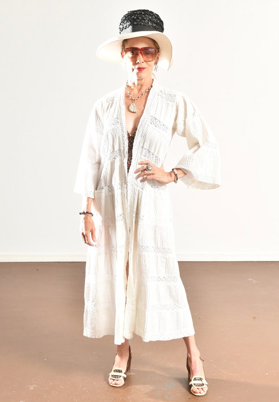 Vintage White Cotton Lace Robe/ Lace Beach Cover … - image 2