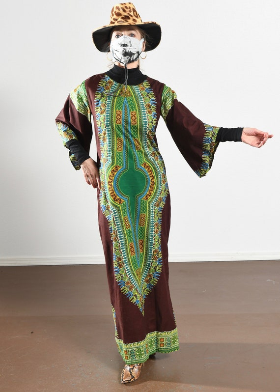 70's Kenya Dashiki Dress/ Bell Sleeve Dashiki Dre… - image 2