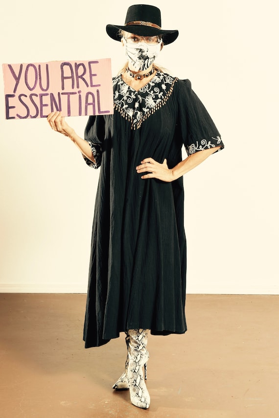 CHEL SEA II Dress Black Cotton Hippie Dress Embroidered Hippie Dress Bead Fringe Dress Vintage India Dress Vintage Hawaiian Dress 18 Etsy UK