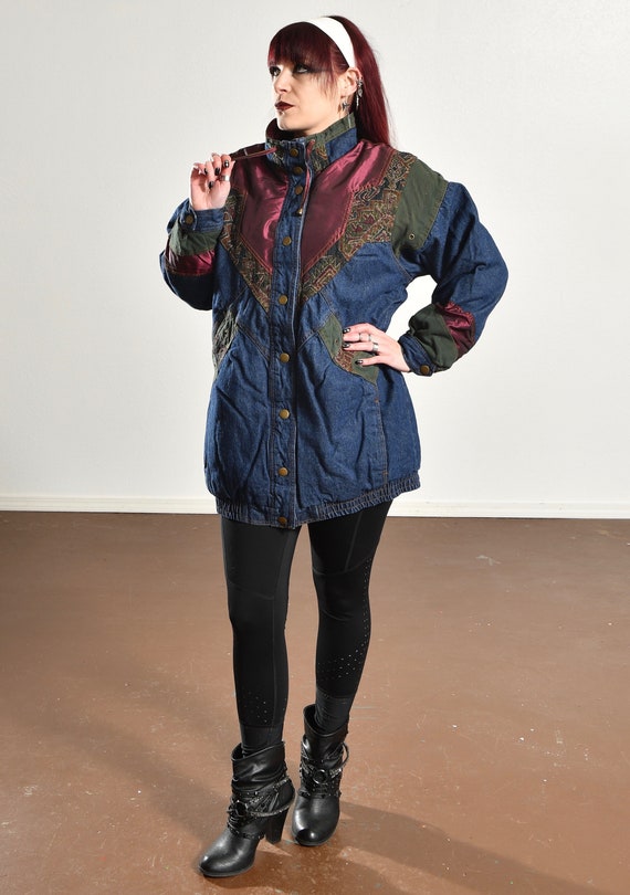 80's Denim Padded Coat, Winter Jean Jacket, South… - image 2