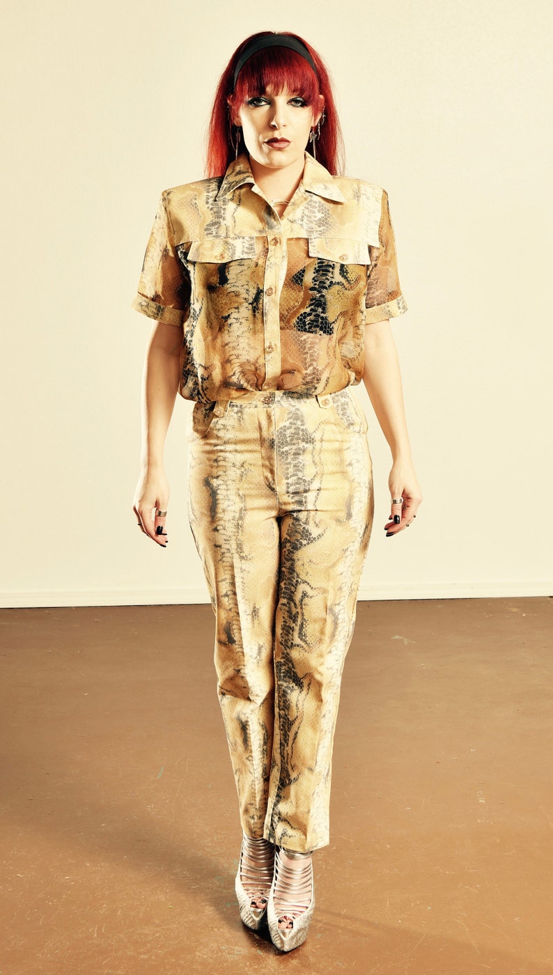 snake print trouser suit