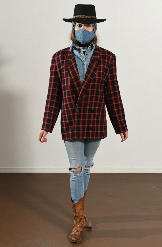 80's Double Breasted Plaid Blazer, Preppy School … - image 2