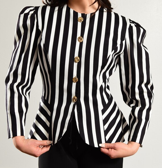 Donna Morgan/ 80's Striped Shirt/ 80's Striped Ja… - image 8