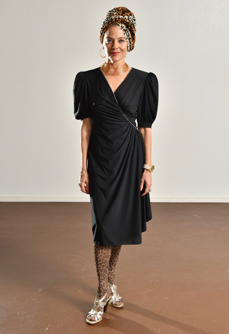 80's Black Cocktail Dress/ Vintage Rimini Party Dress/ Rhinestone Party Dress/ Vintage Little black Dress/ Size 4 image 2