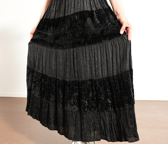 90's Black Velvet Dress, Hippie Prairie Boho Maxi… - image 8