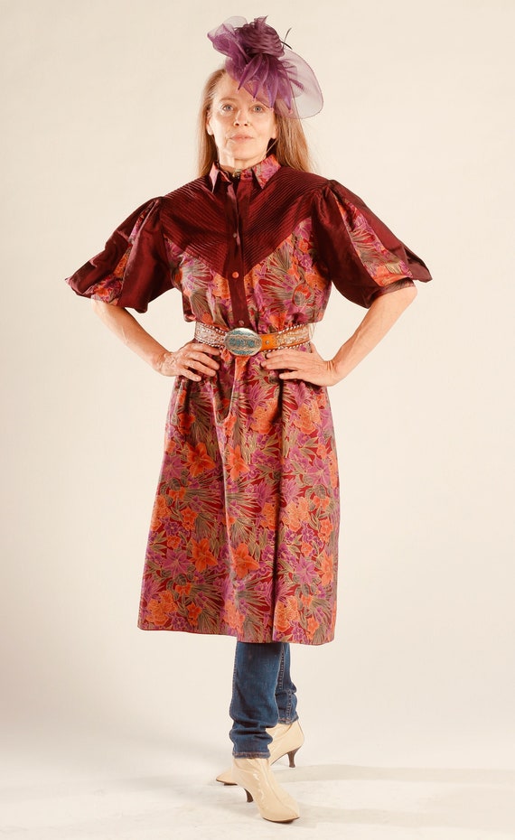 Indonesian Floral Print Dress/ 80s Floral Dress/ … - image 1