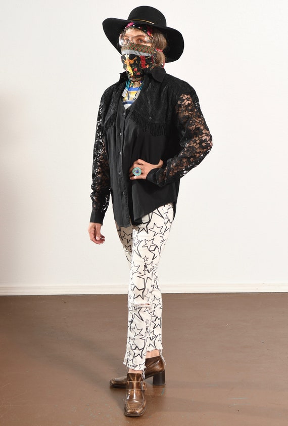 Black Fringe Lace Cowboy Shirt - image 6