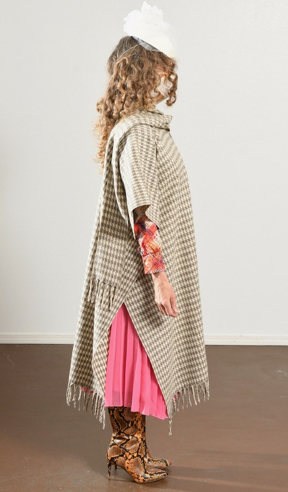 Houndstooth Wool Cape/ Houndstooth Cape/ Wool Fri… - image 5