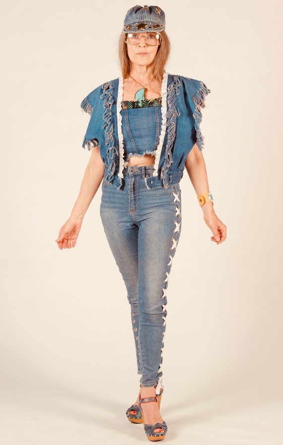 Denim Fringe Bolero/ Jean Ruffle Bolero/ Coyote De