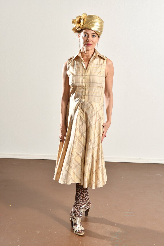 Adrienne Vittadini Silk Plaid Dress/ Preppy Beige… - image 2