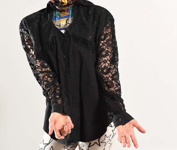 Black Fringe Lace Cowboy Shirt - image 8