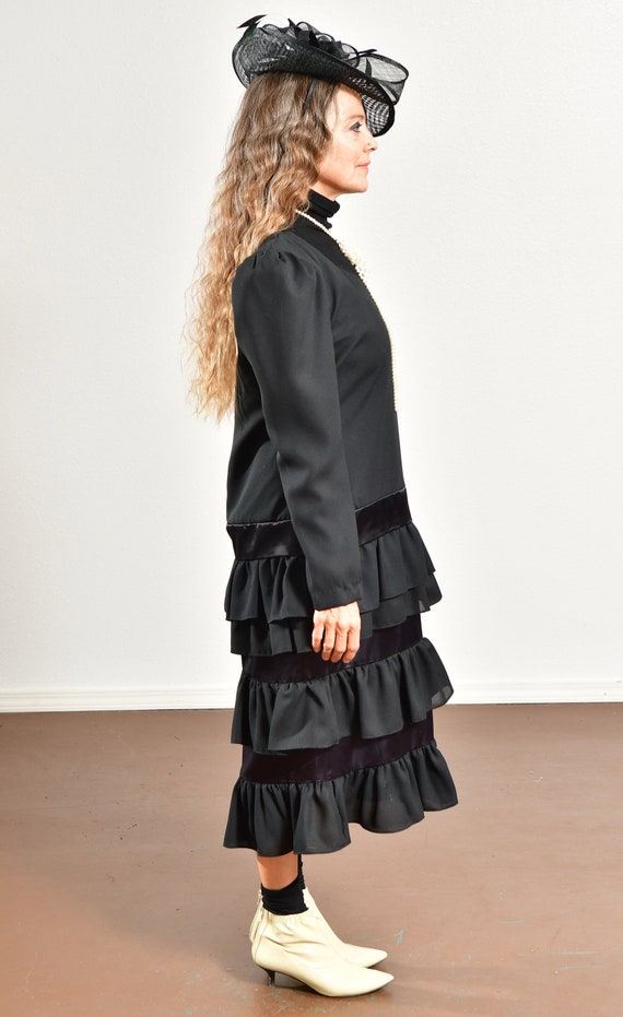 80's Black Ruffle Dress/ Black Bow Dress/ 80's Bo… - image 3