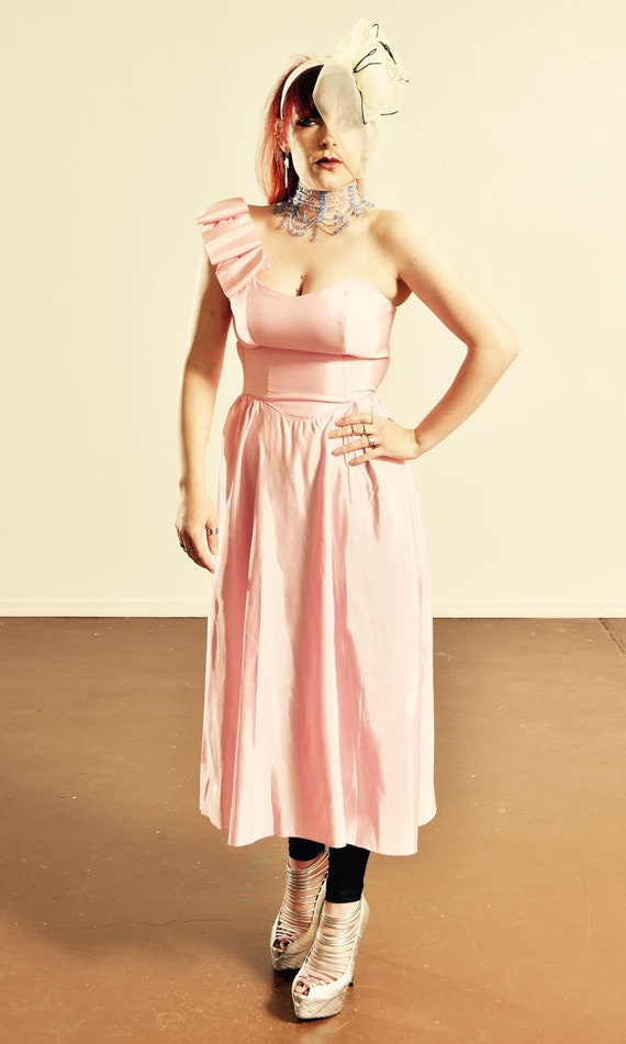 1980's One shoulder Prom Dress/ Vintage Pretty In