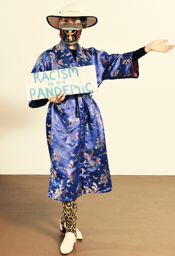 Vintage Chinese Robe/ Asian Brocade Robe/ Blue Sat