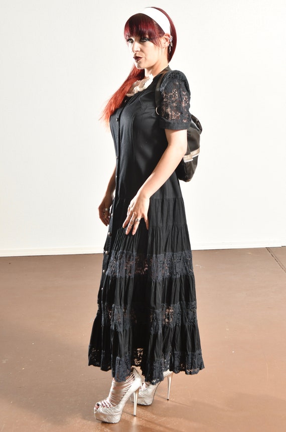Black Denim Ruffle Dress, Country Western, Lori L… - image 5