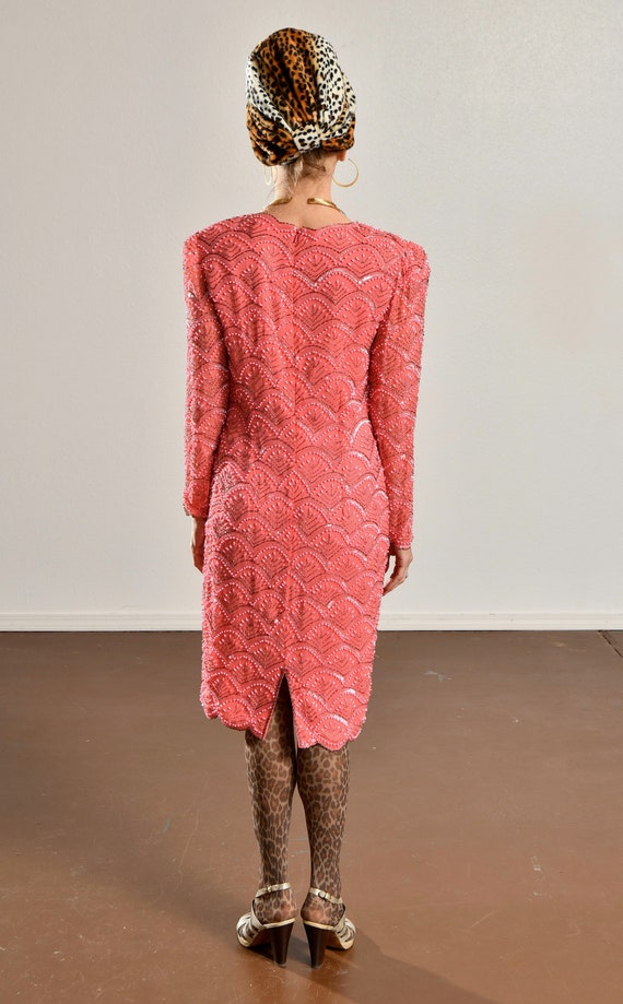 Vintage Pink Silk Beaded Dress/ Nite Line 80's Pi… - image 4