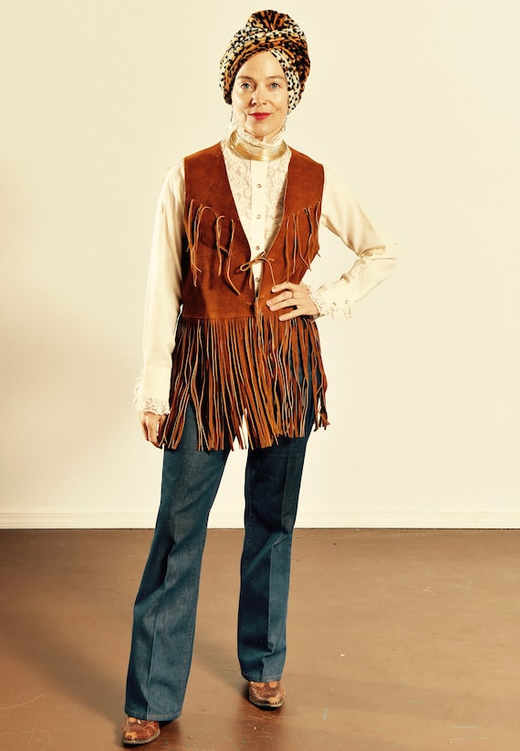 70's Suede Fringe Vest/ Vintage Suede Fringe Vest/