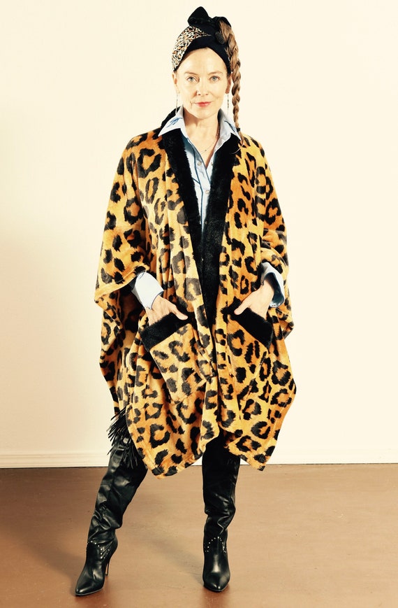 Leopard Print Poncho/ Fleece Leopard Print Wrap/ F