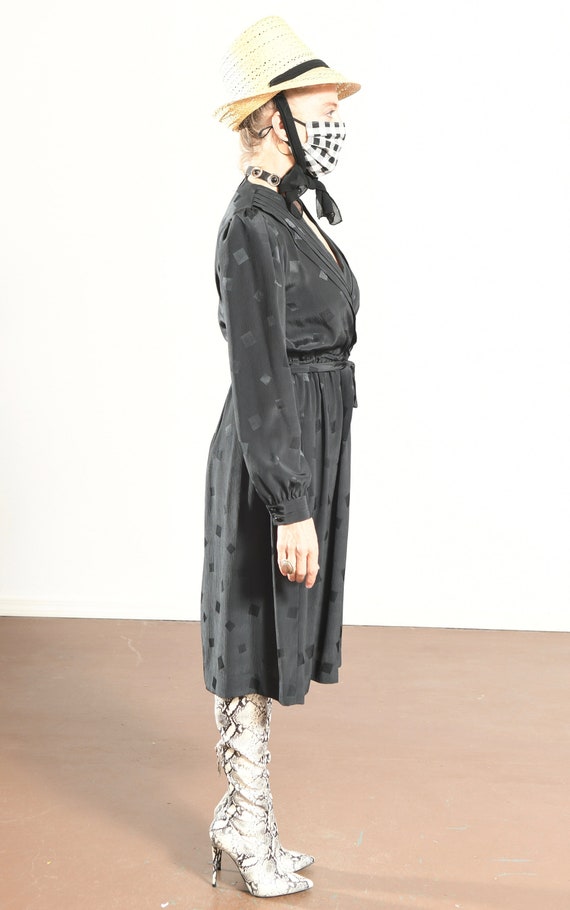 Black Pleated Midi Dress, 70's Secretary Dress, P… - image 3