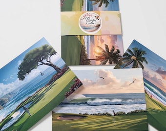 Fantasy Golf Seascape Art Postcards | Set of 3 Painted Calm Cards (5"x7")