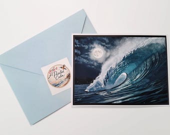 Full Moon Surfing Keepsake Card | Removable Seascape Art Print (5x7)