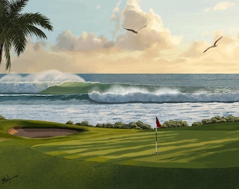 Framed Fantasy Golf Seascape Art Print (8"x10")