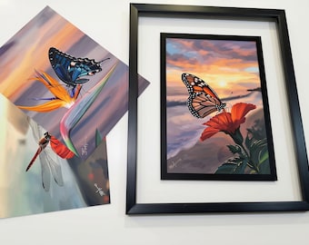 Painted Calm Butterfly Dragonfly Art Postcards | Set of 3 (5"x7")