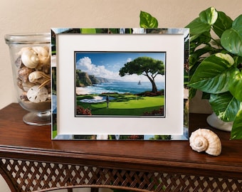 Golf Seascape Framed Artwork | Coastal Golf Wall Decor | Hand-Embellished Frame | Painted Calm