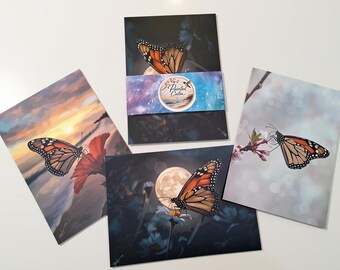 Painted Calm Monarch Butterfly Art Postcards (Set of 3, 5x7)