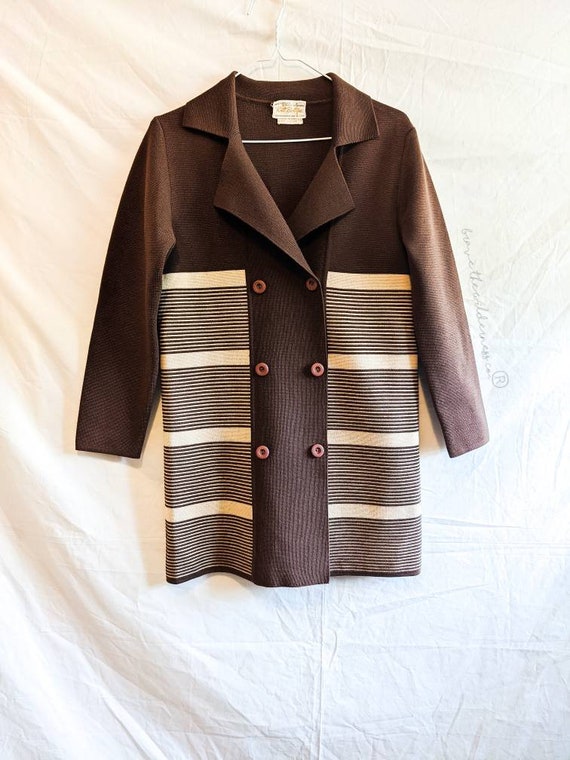 Brown Tan Striped - Vintage 1980's Sears Knit Bou… - image 5