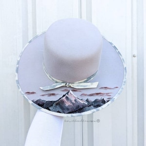 Sunrise in the Mountains - Wool Hand Painted Wide Brim Fedora Hat Signed