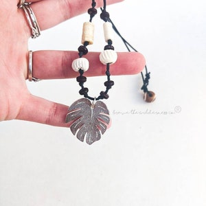 Monstera Leaf - Natural Hemp, Metal and Bone Summer Necklace